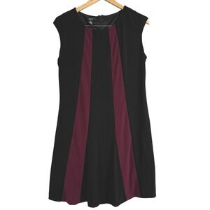 Alfani A-Line Dress Black Burgundy Color Block Career Casual L Preppy Classic‎